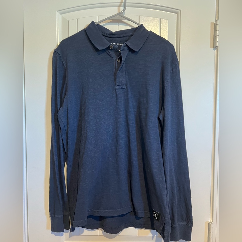 American Eagle Outfitters Dark Blue Long Sleeve Polo